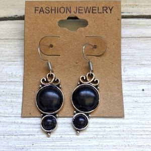 Black Dangle Boho Semiprecious Faux Stone Earrings